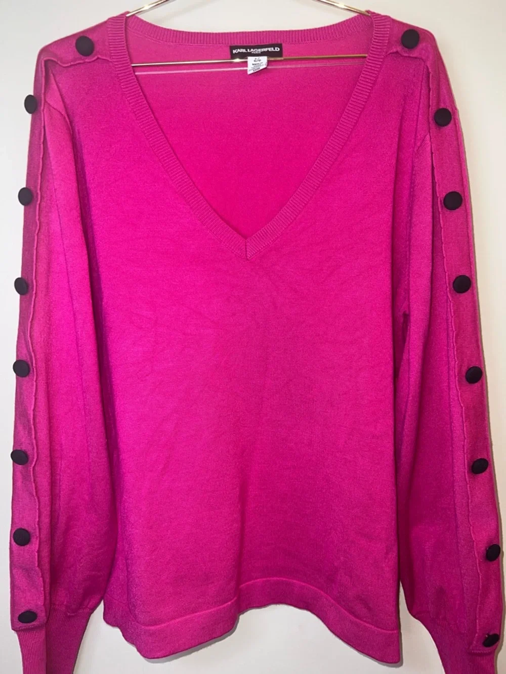 Karl Lagerfeld Paris Pink V Neck Sweater Button Sleeve Women’s‎ Large - Picture 5 of 11